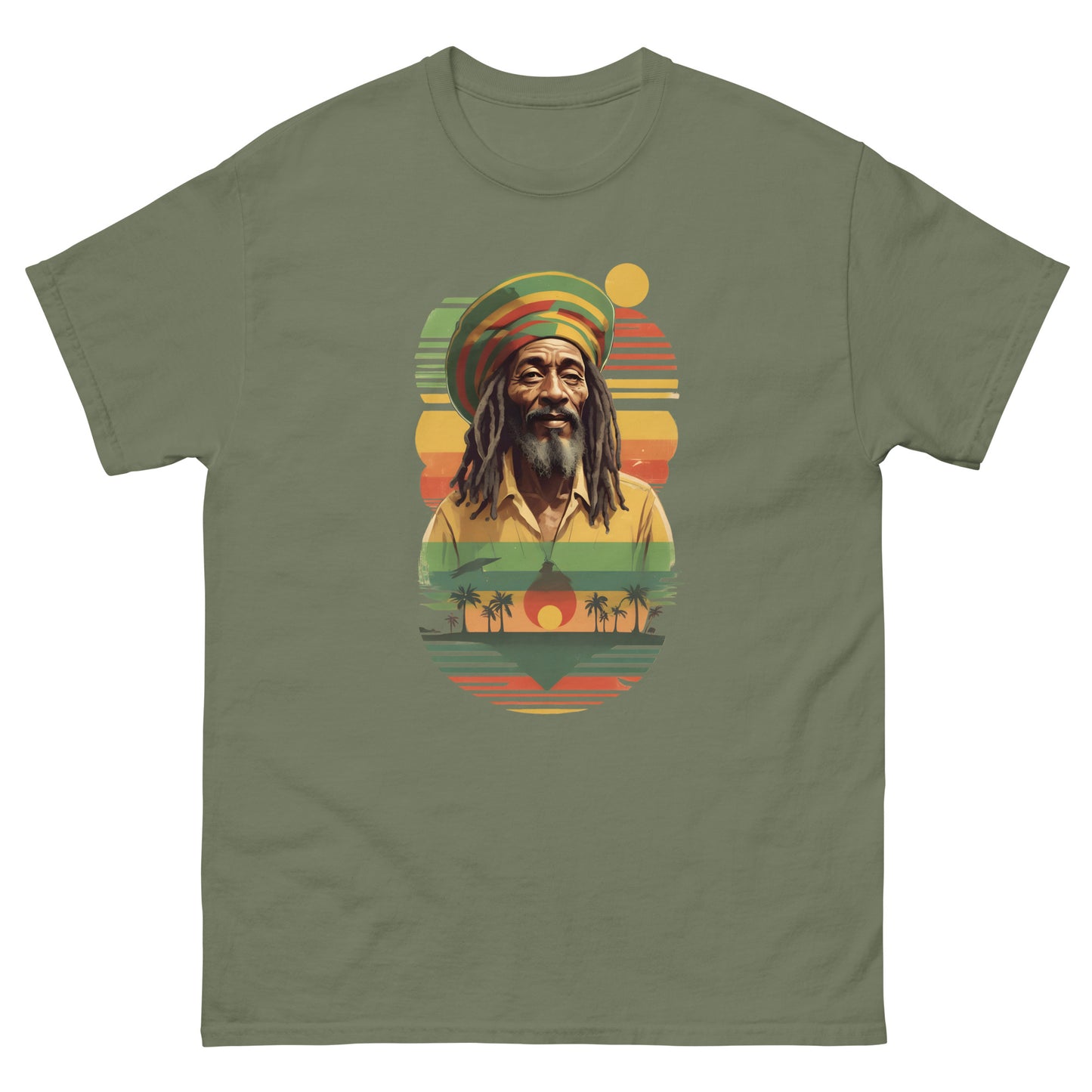 Jamaica-echoes-reggae-t-shirt-military-green