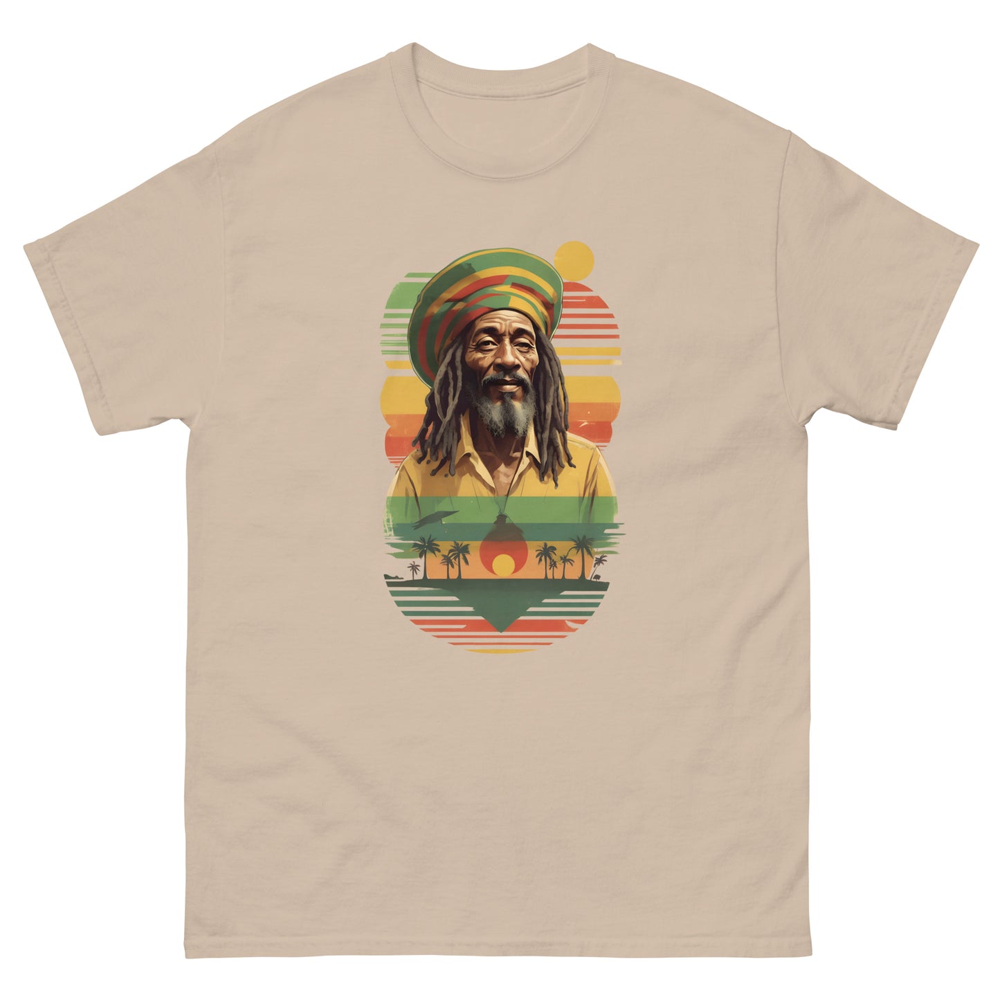 Jamaica-echoes-reggae-t-shirt-sand
