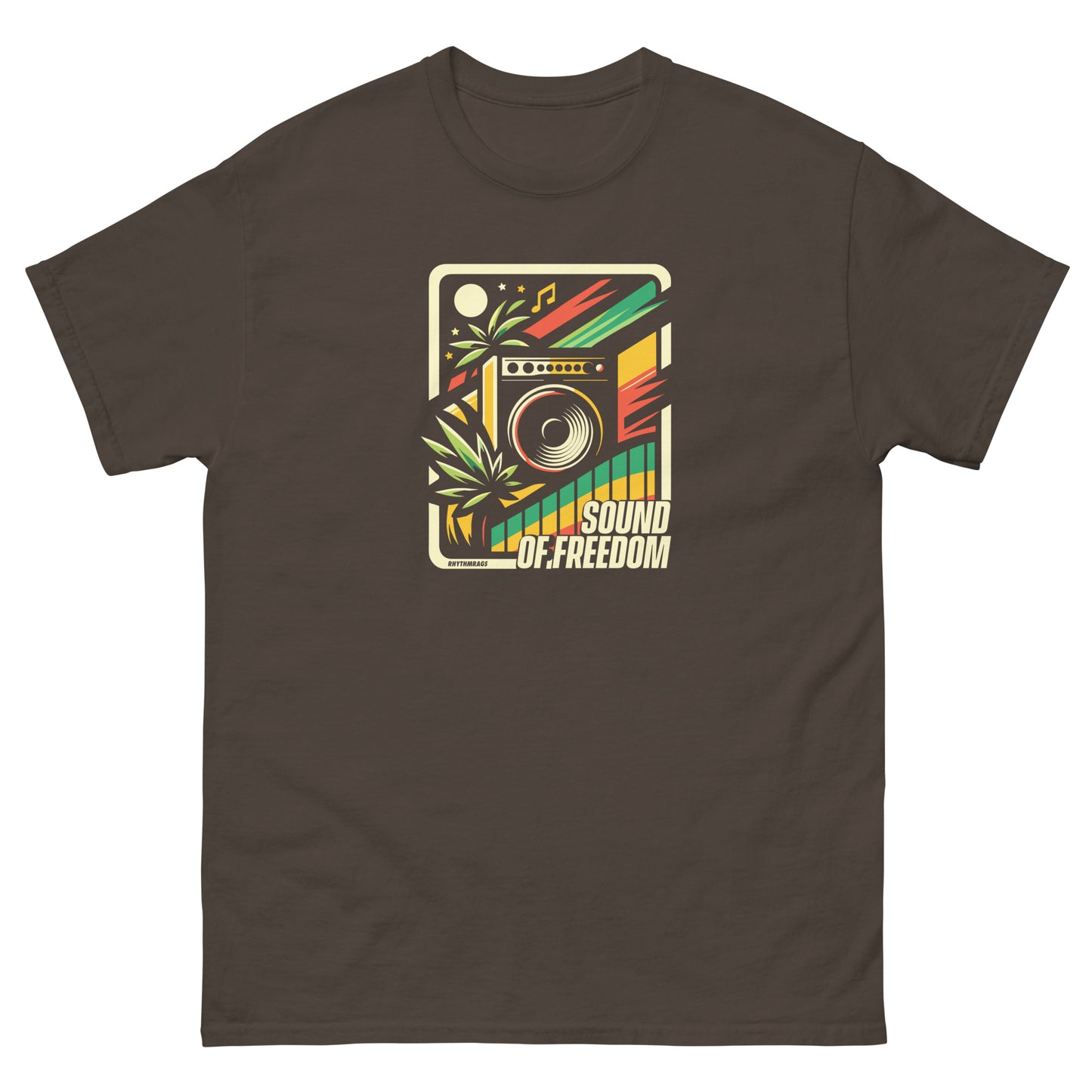 Sound-of-Freedom-reggae-t-shirt-dark-chocolate-front