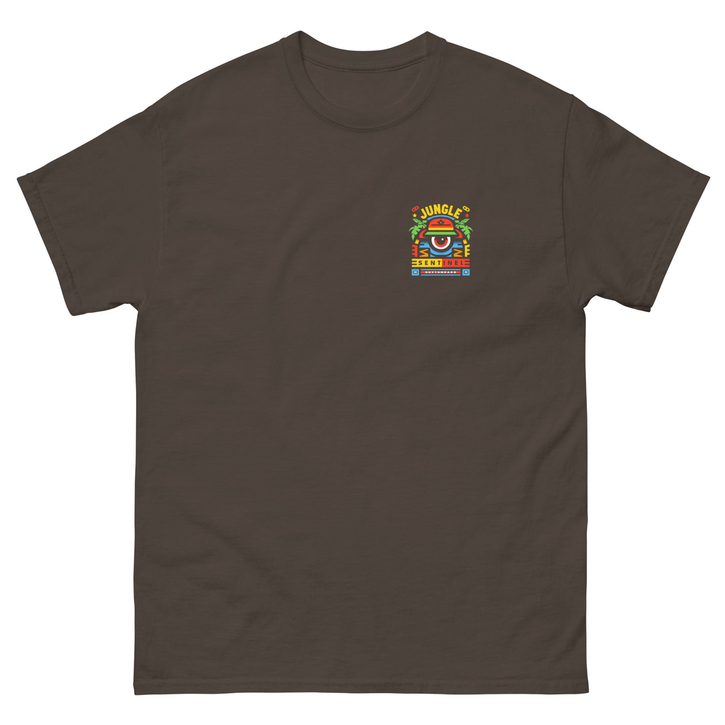 jungle-sentinel-reggae-t-shirt-dark-chocolate-front