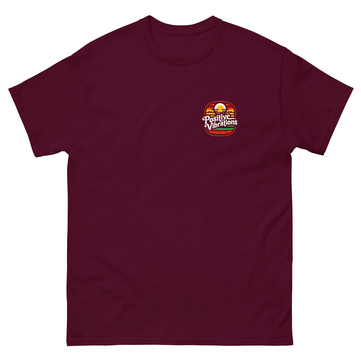 positive-vibrations-reggae-t-shirt-maroon-front