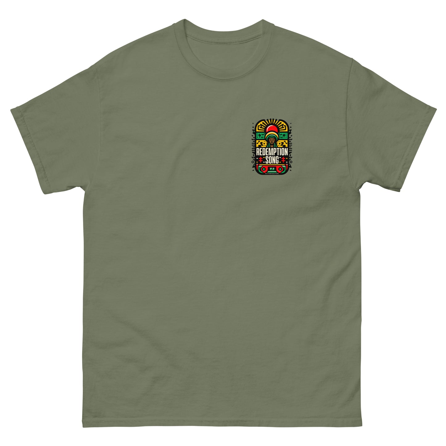 redemption-song-2-reggae-t-shirt-military-green-front