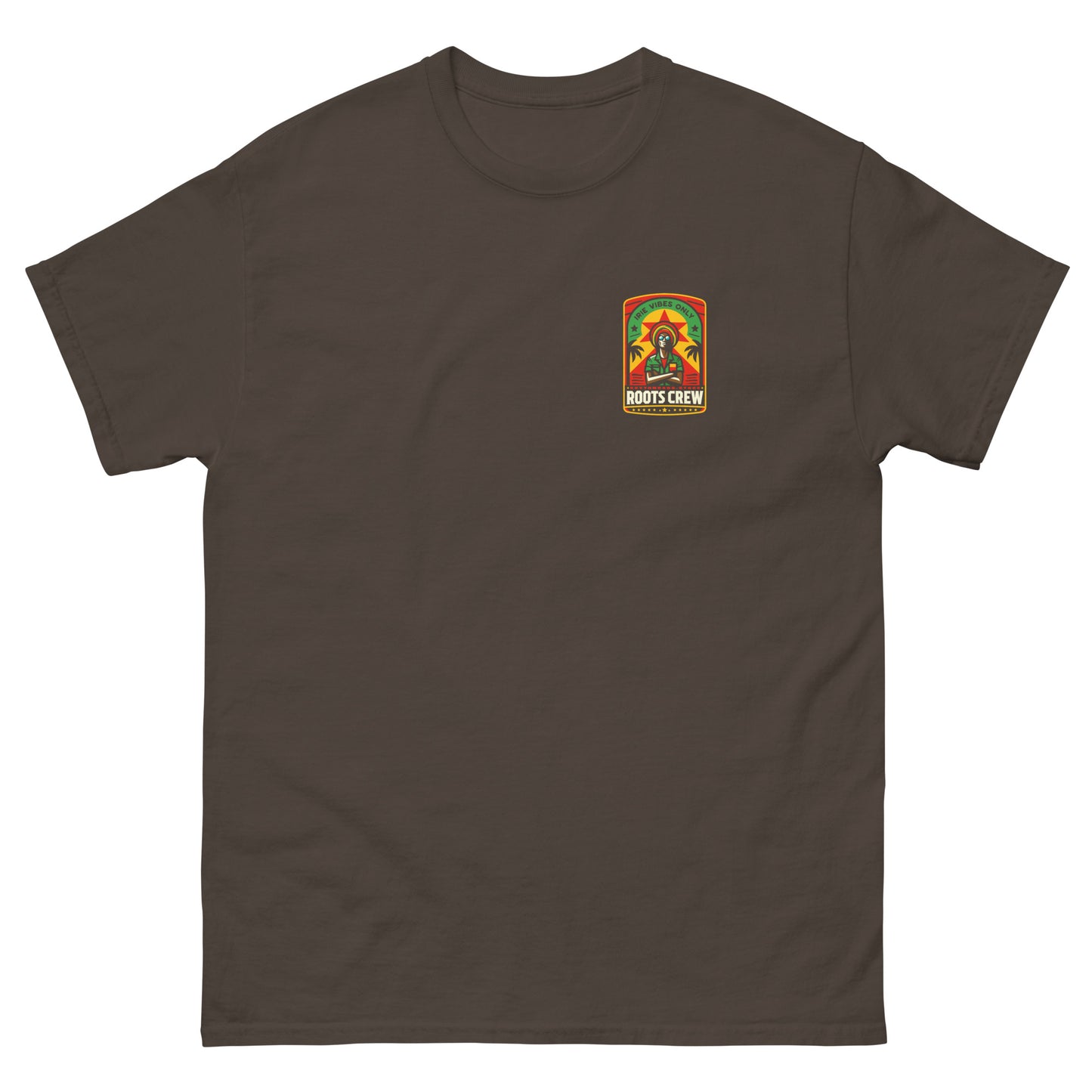 roots-crew-reggae-t-shirt-dark-chocolate-front