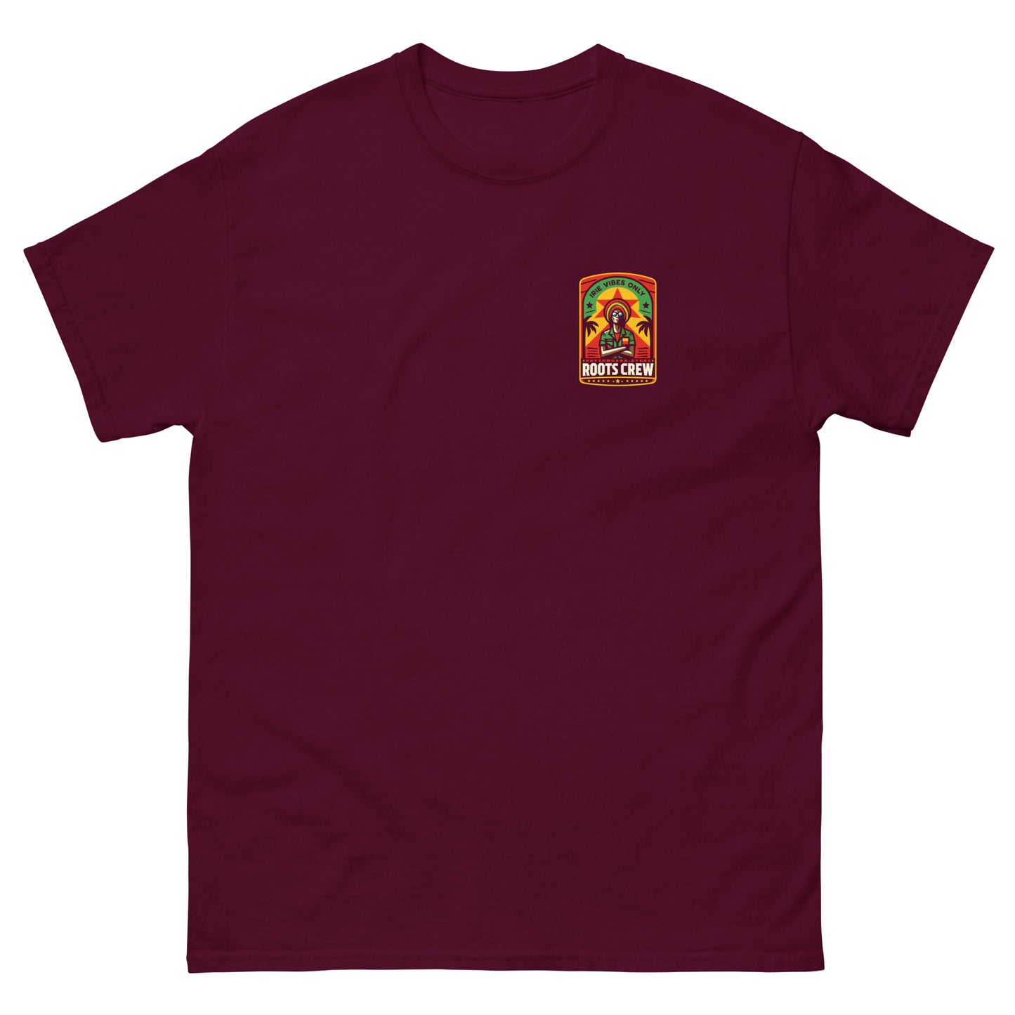 roots-crew-reggae-t-shirt-maroon-front