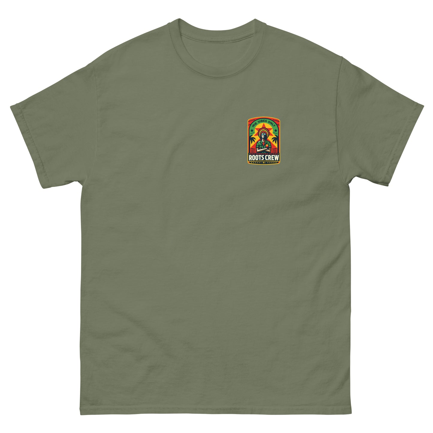 roots-crew-reggae-t-shirt-military-green-front