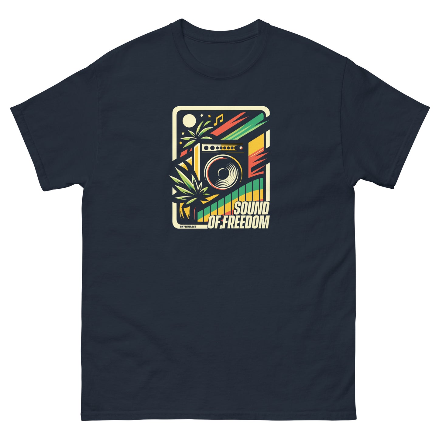 sound-of-freedom-reggae-t-shirt-navy-front