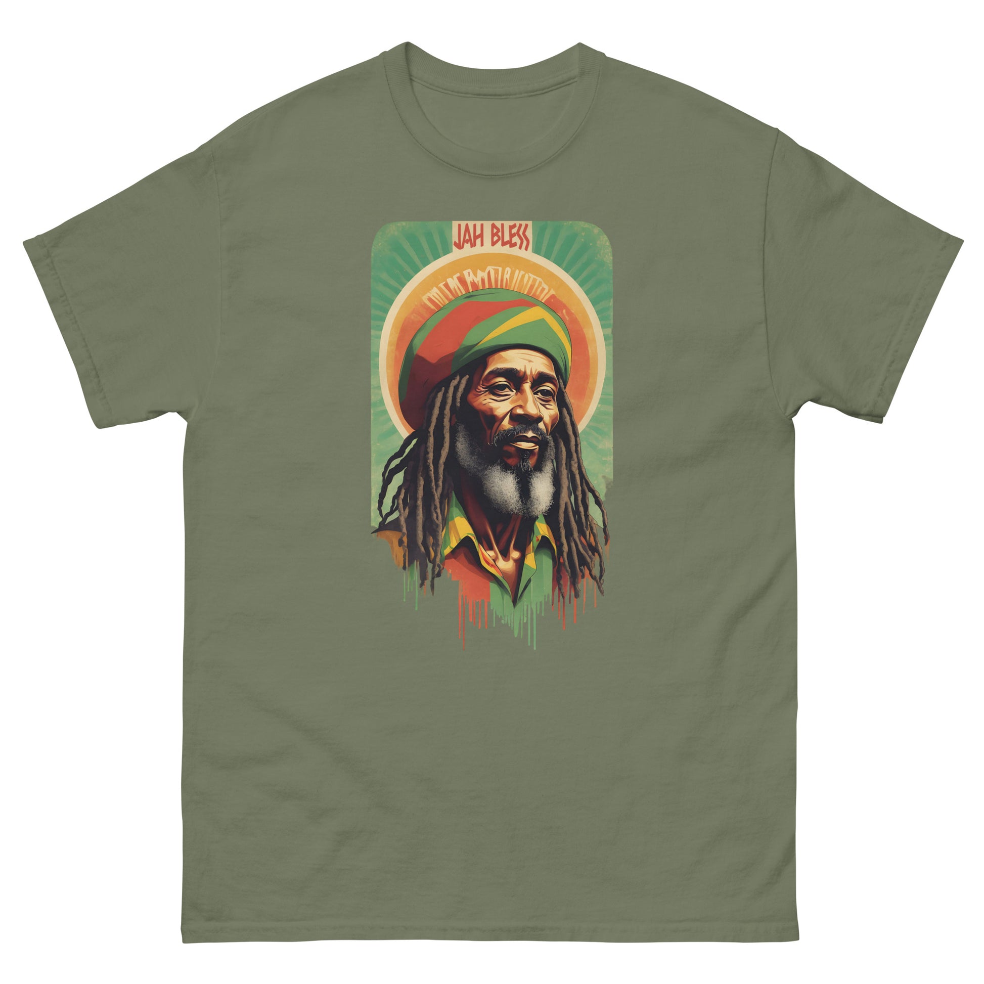 Jah-bless-legacy-reggae-t-shirt-military-green