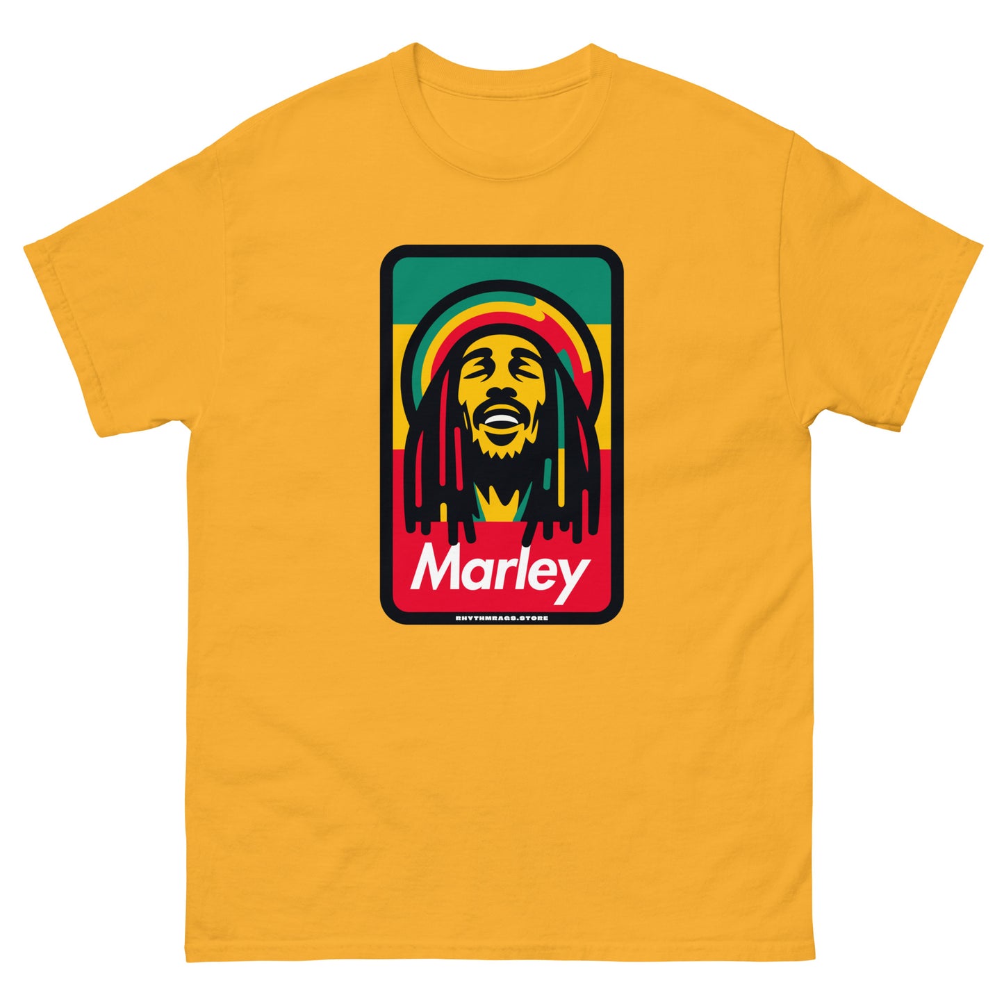 Marley-reggae-t-shirt-gold
