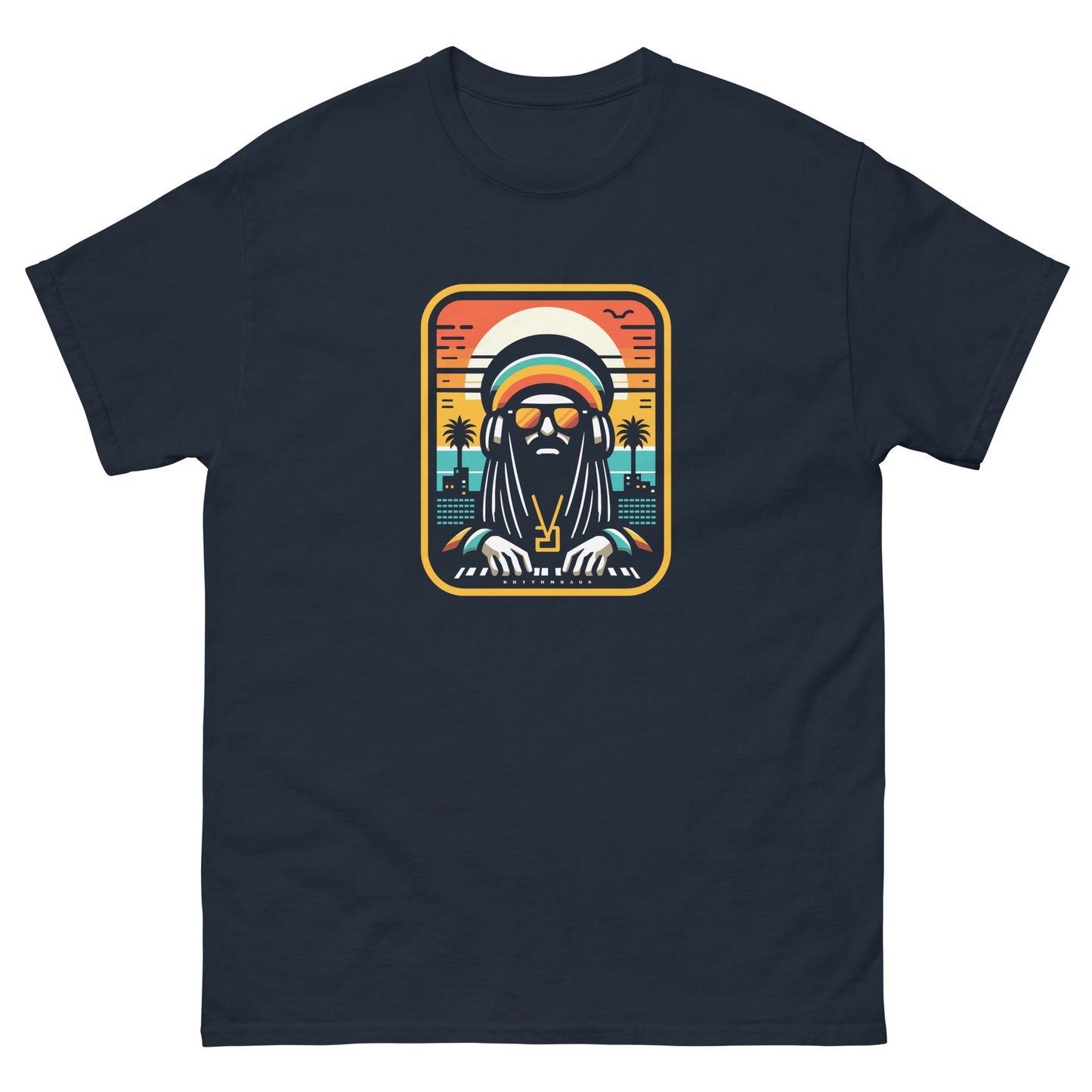 Rasta-player-reggae-t-shirt-navy-front
