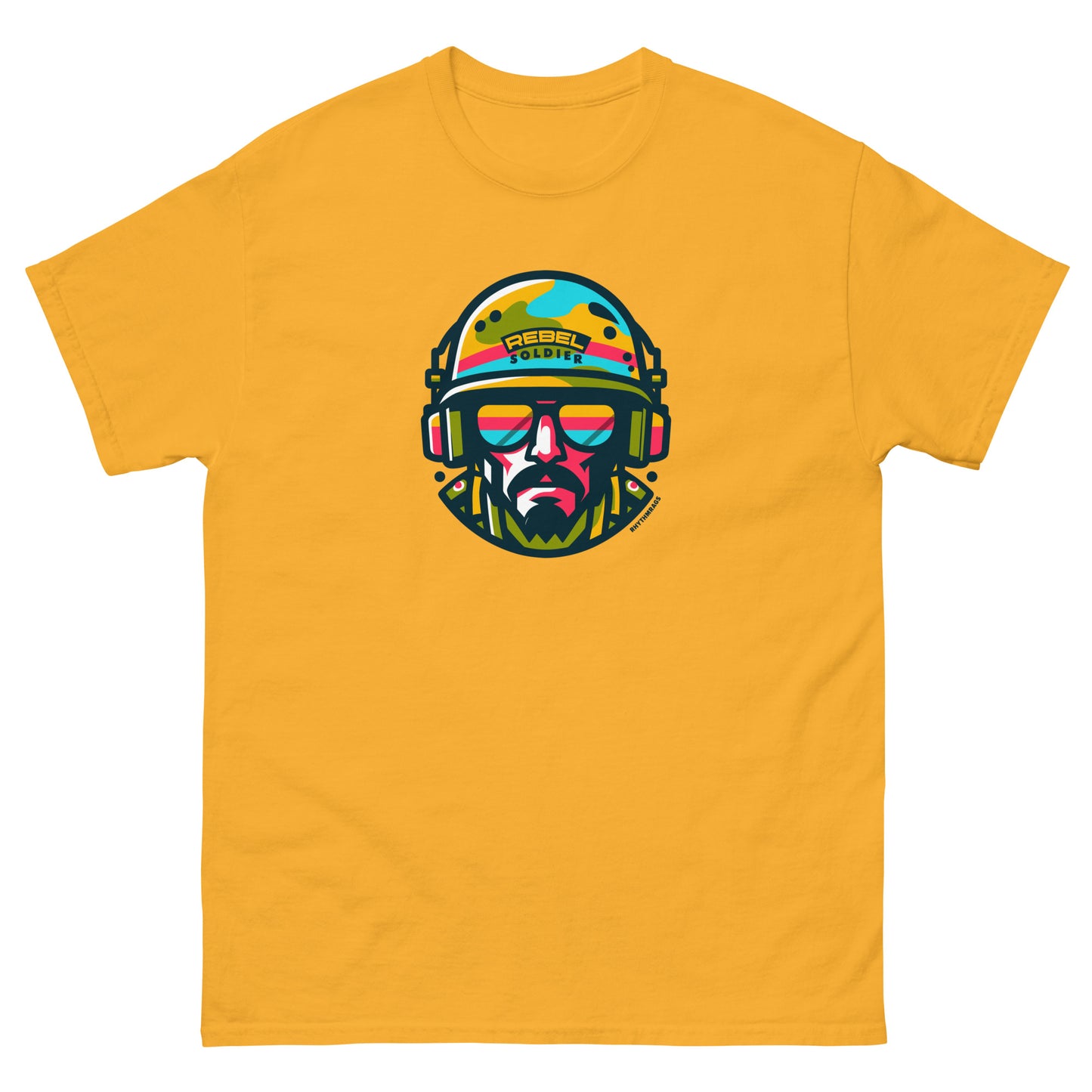 Rebel-soldier-reggae-t-shirt-gold-front