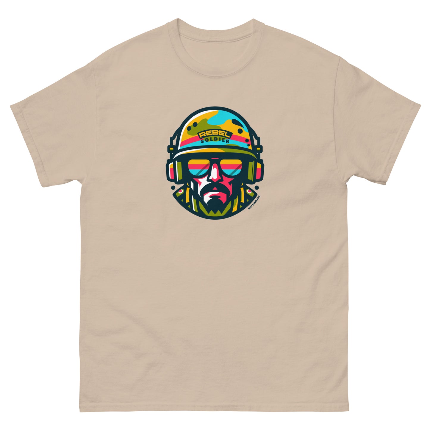 Rebel-soldier-reggae-t-shirt-sand-front