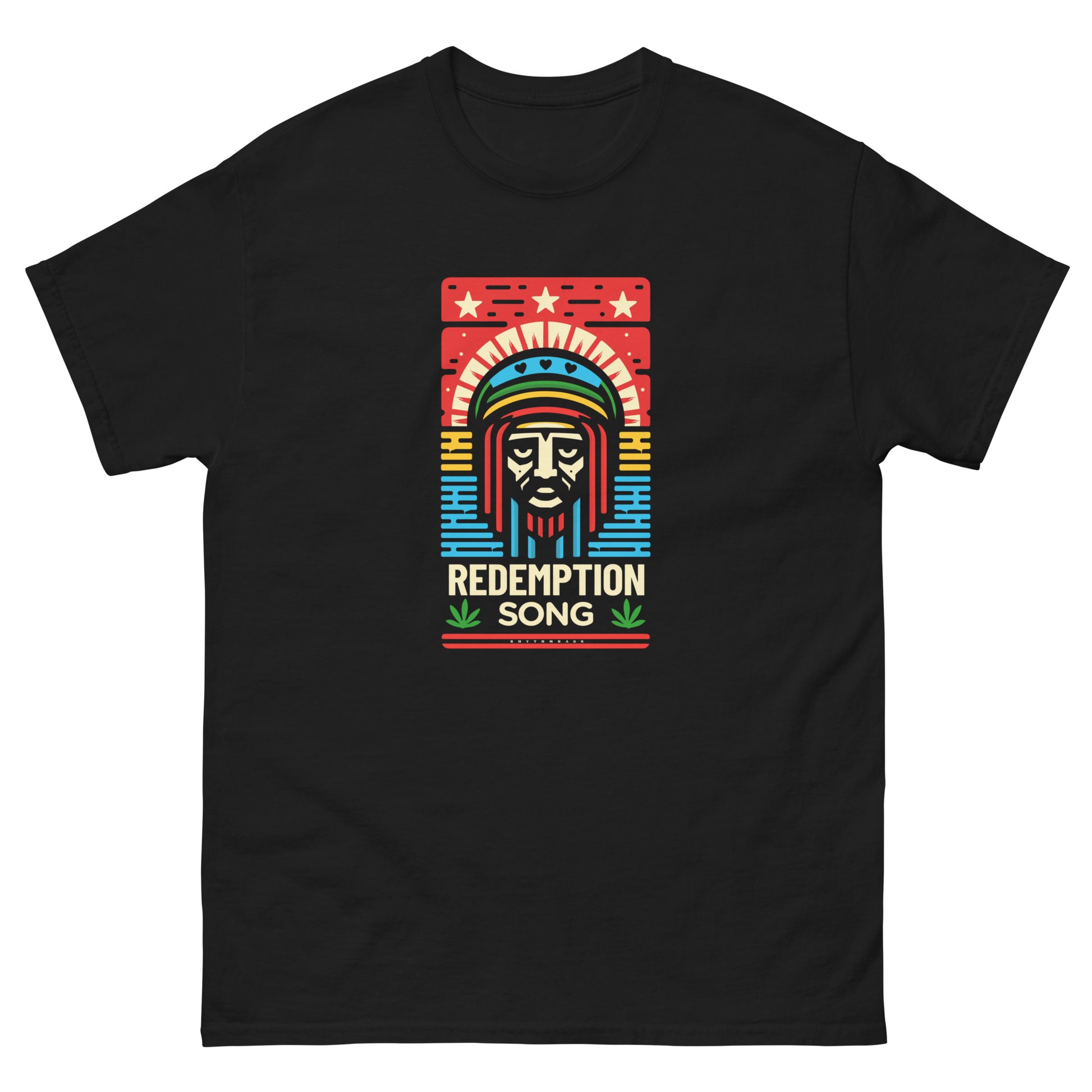 Redemption-song-reggae-t-shirt-black-front