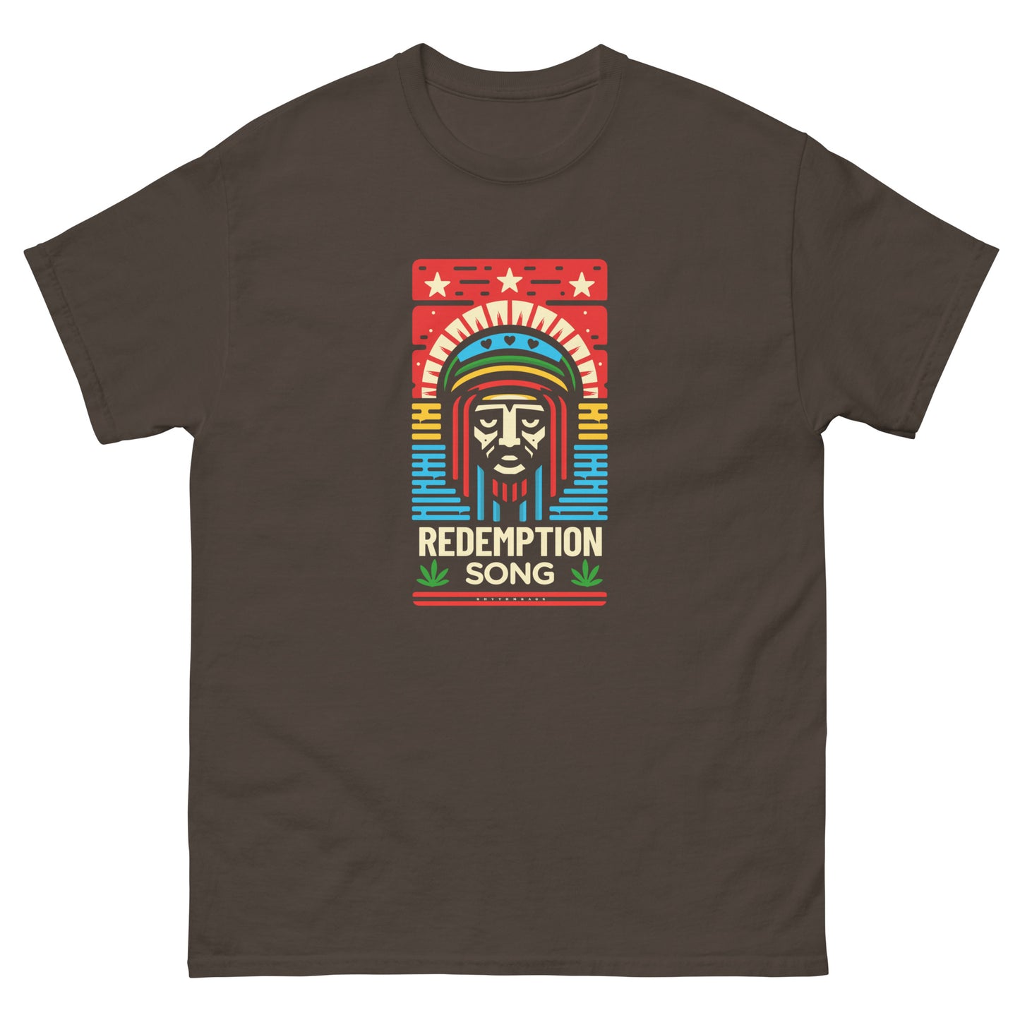 Redemption-song-reggae-t-shirt-dark-chocolate-front