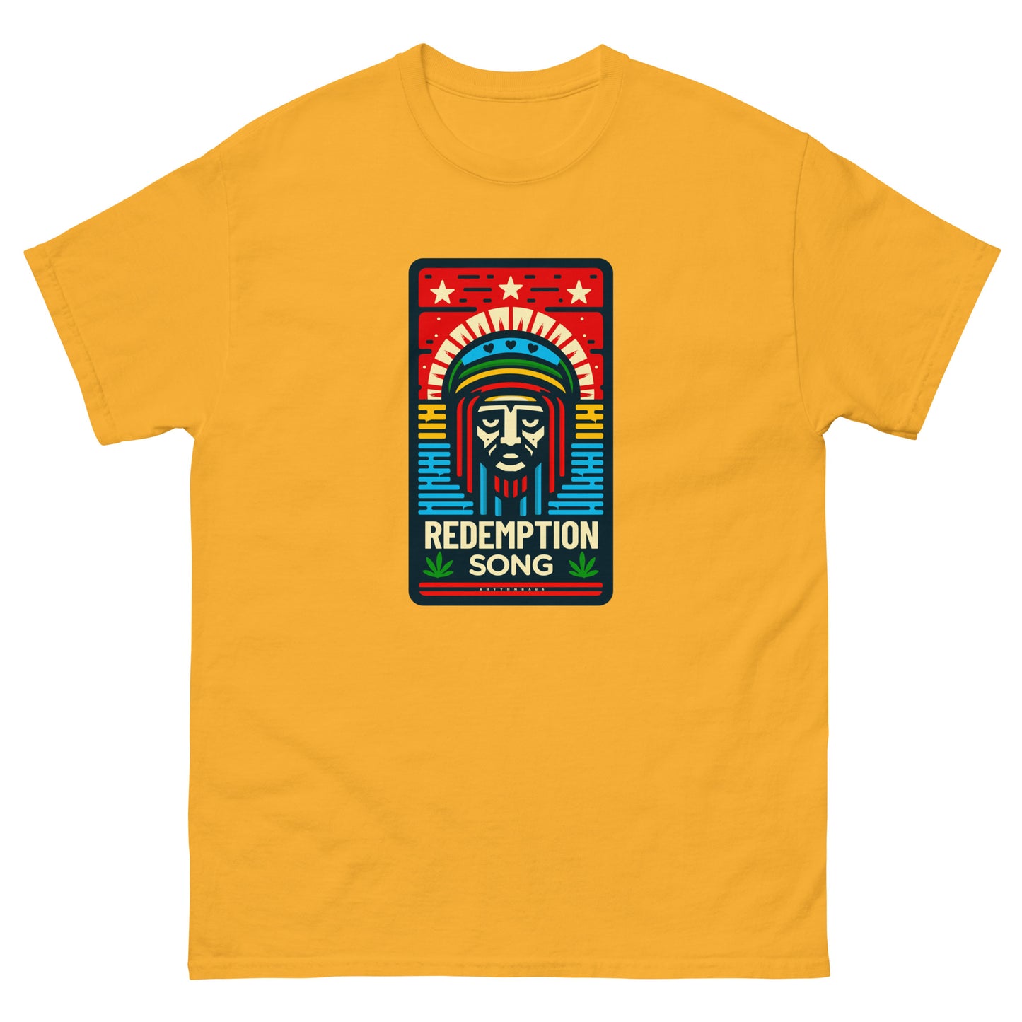 Redemption-song-reggae-t-shirt-gold-front
