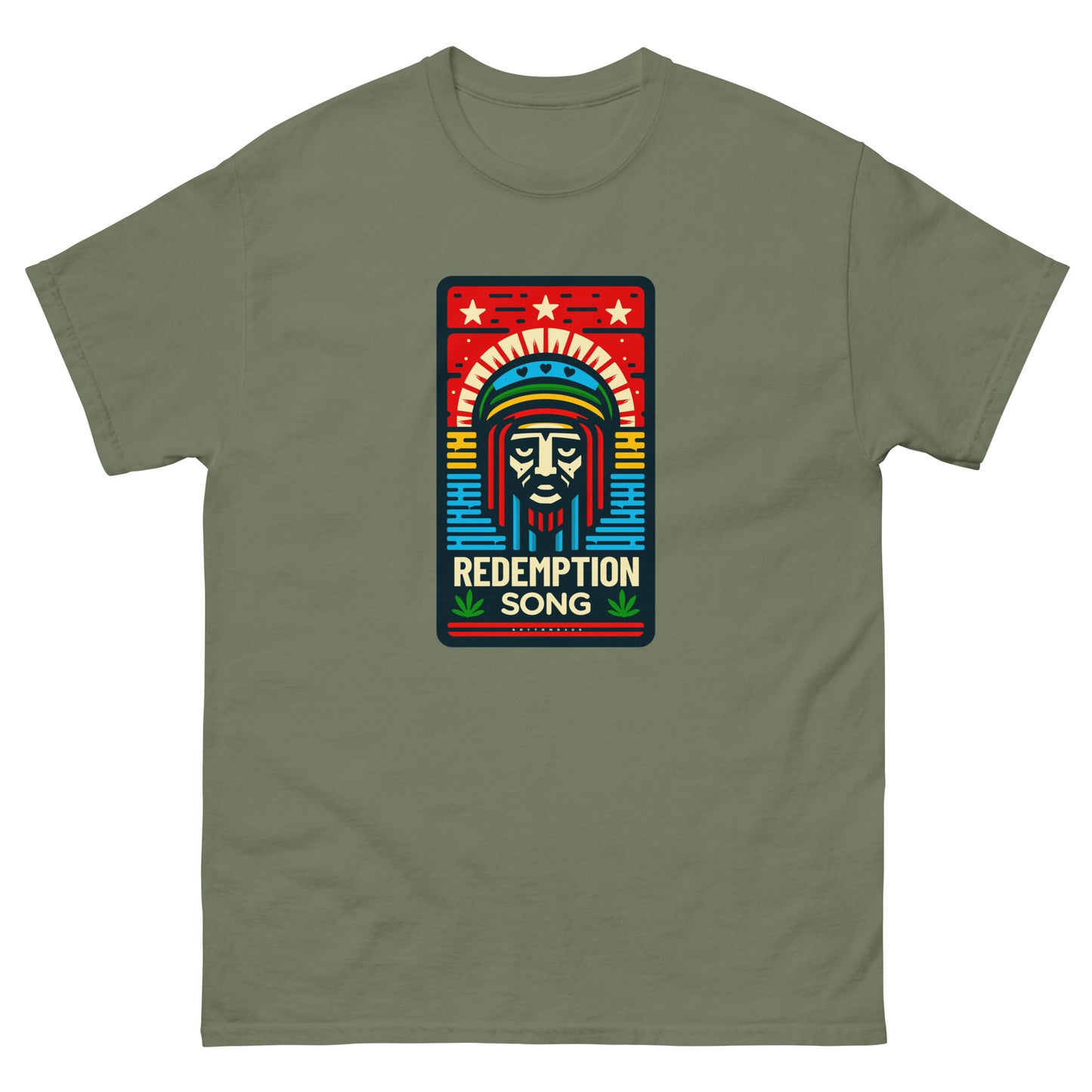 Redemption-song-reggae-t-shirt-military-green-front