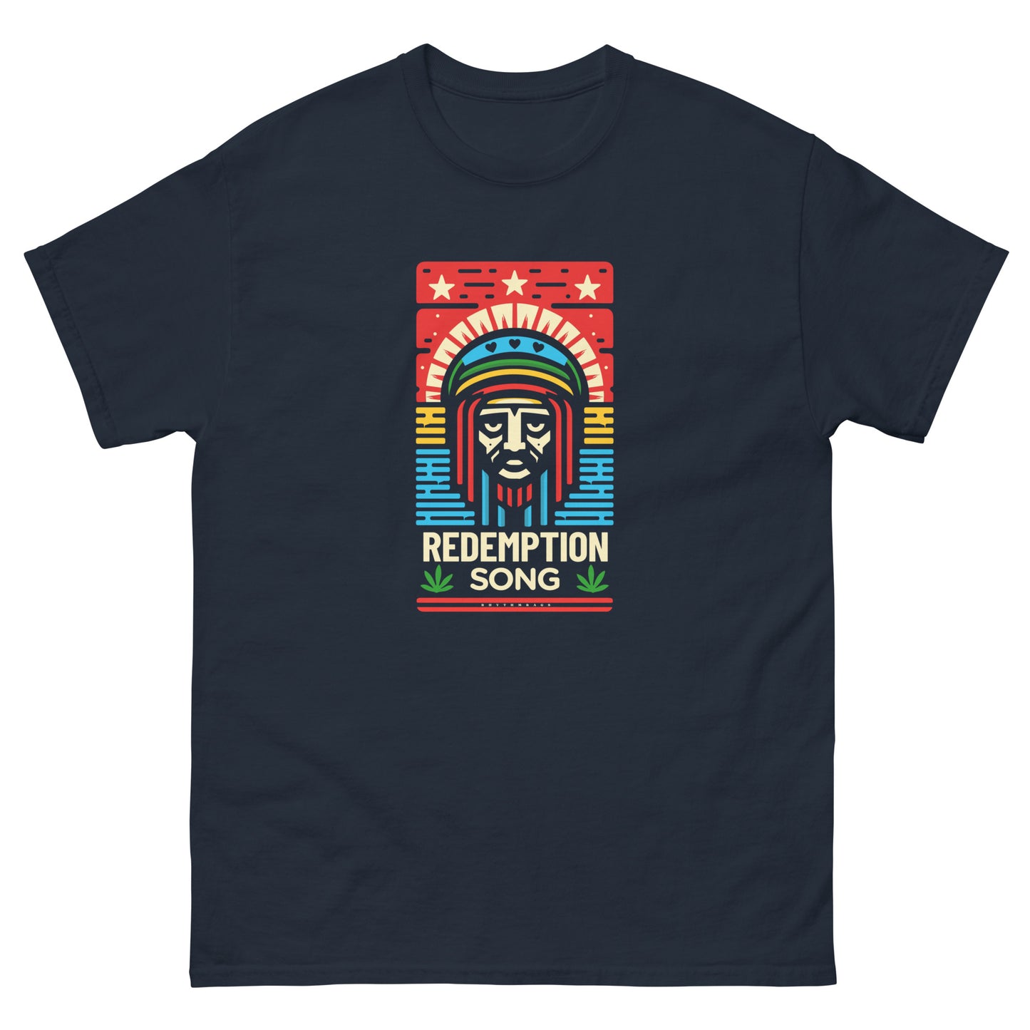 Redemption-song-reggae-t-shirt-navy-front