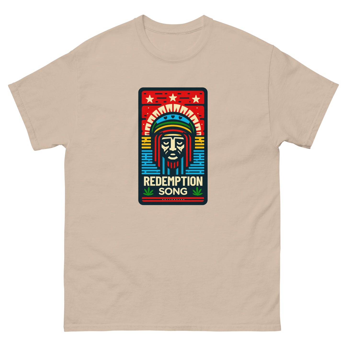 Redemption-song-reggae-t-shirt-sand-front