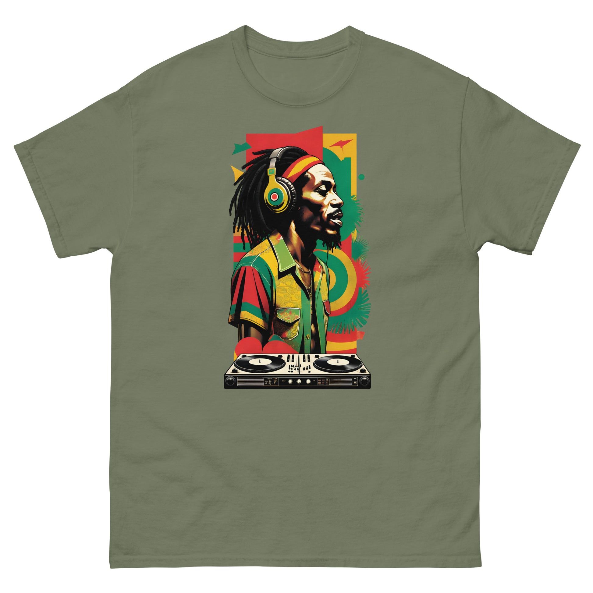 Reggae-record-reggae-t-shirt-military-green