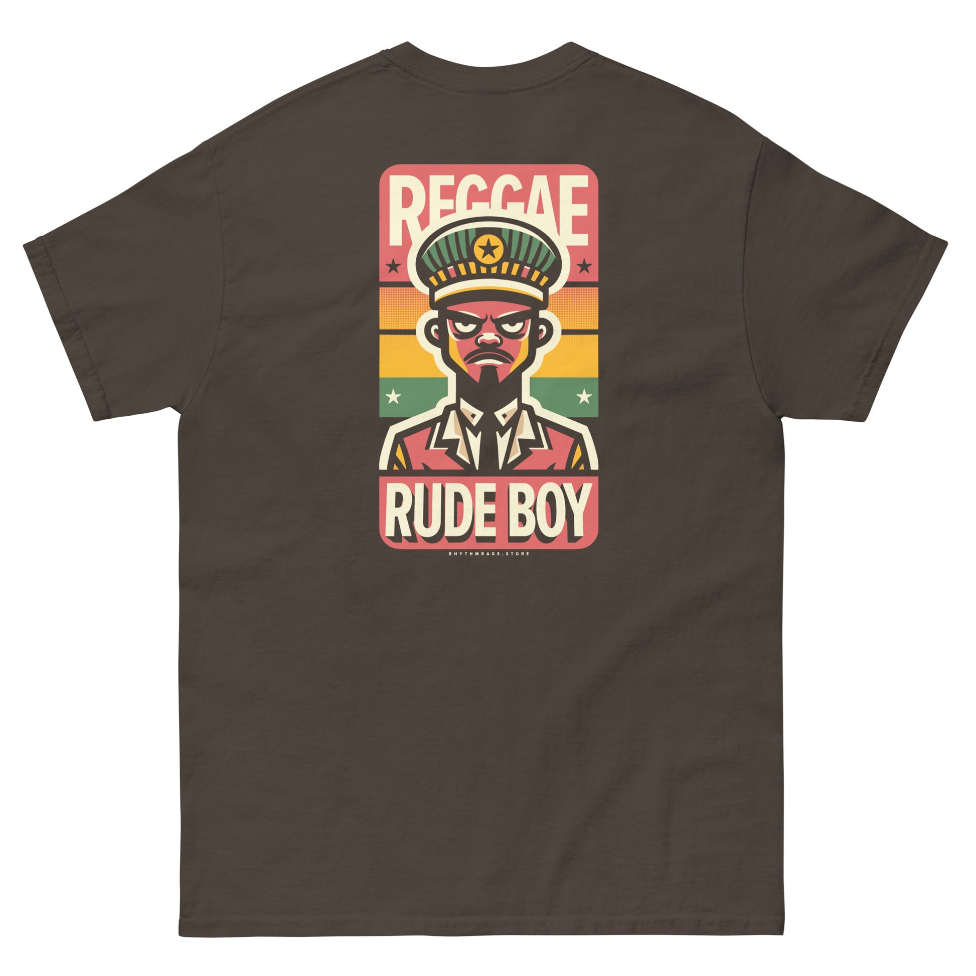 Reggae-rude-boy-reggae-t-shirt-dark-chocolate-back