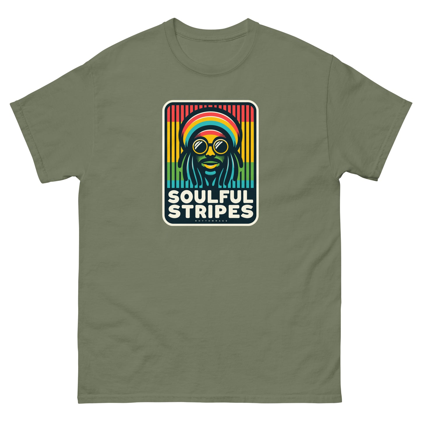Soulful-stripes_1-reggae-t-shirt-military-green-front