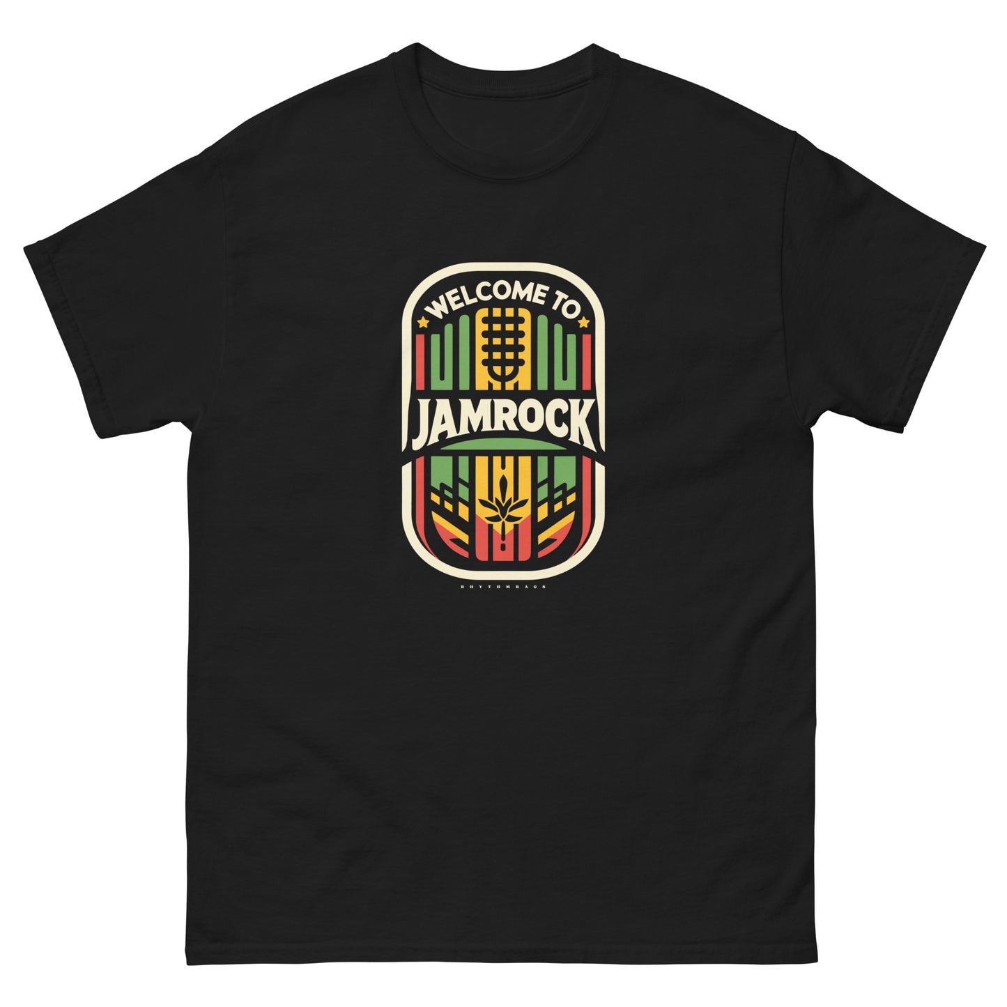 Welcome-to-Jamrock_1-reggae-t-shirt-black-front