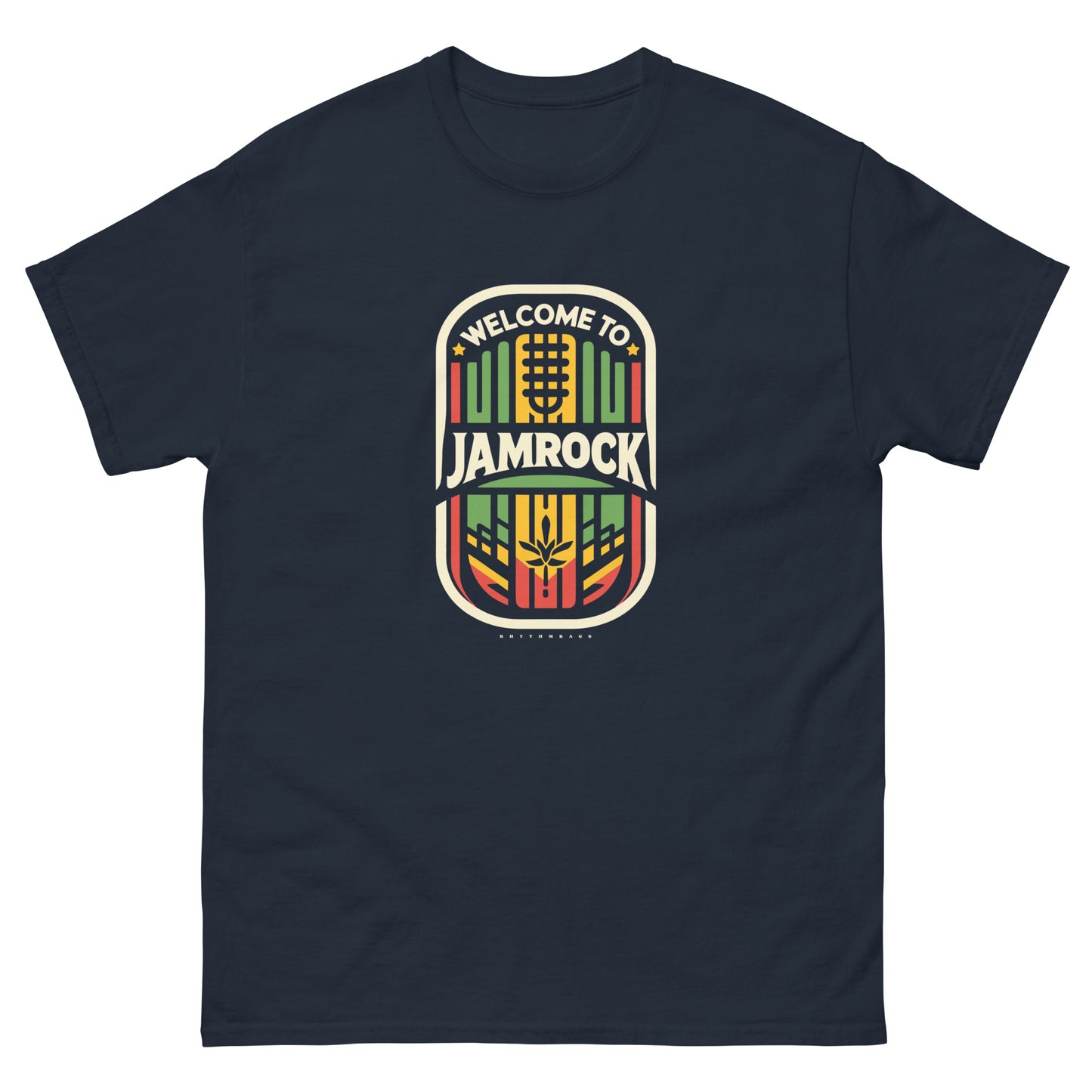 Welcome-to-Jamrock_1-reggae-t-shirt-navy-front