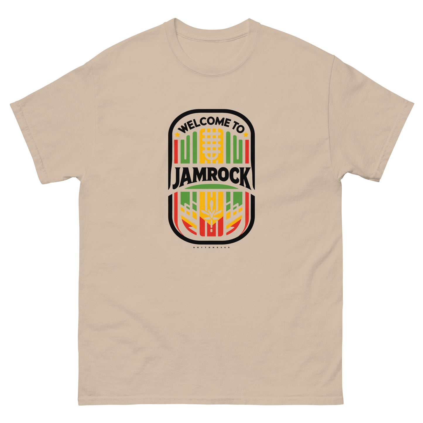 Welcome-to-Jamrock_1-reggae-t-shirt-sand-front
