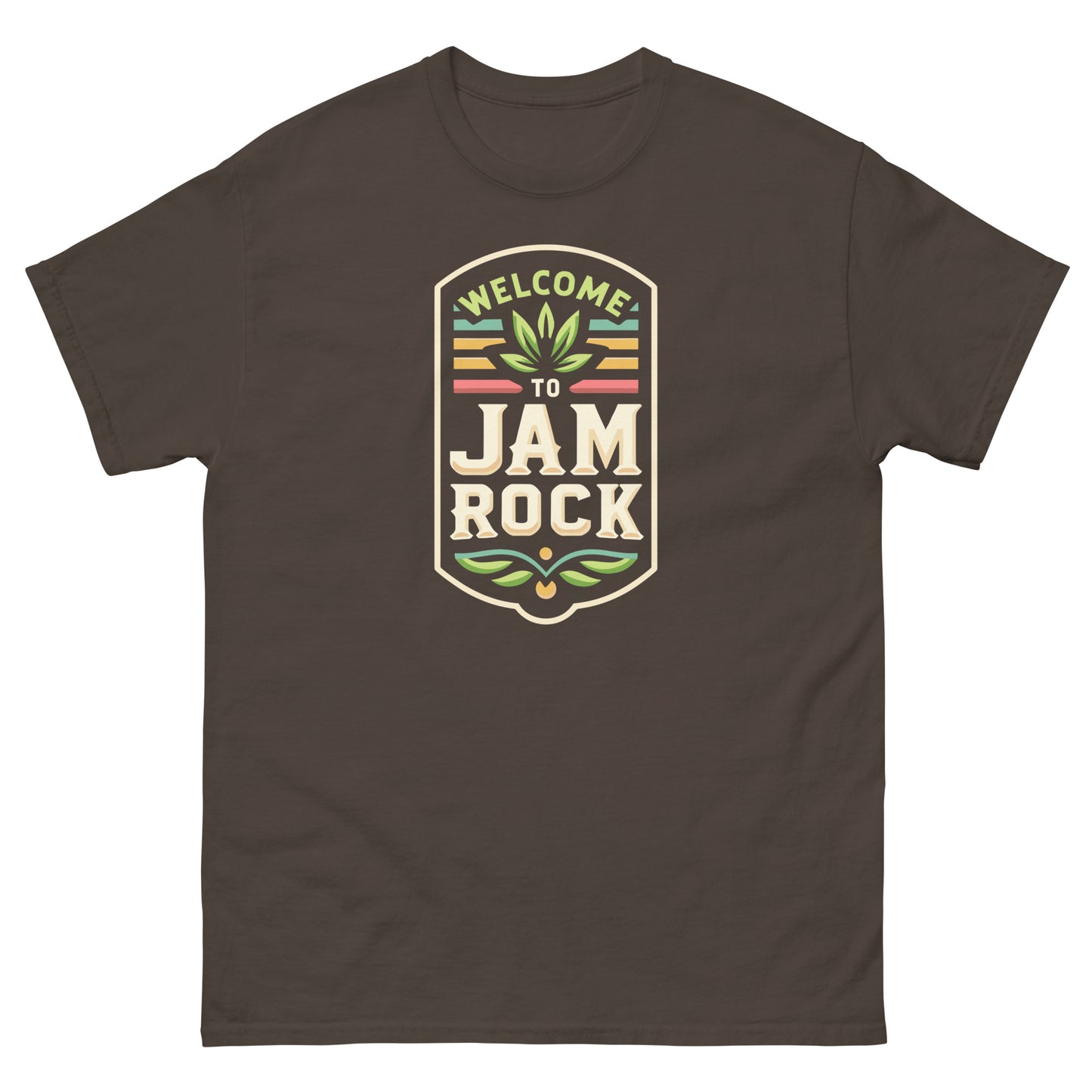 Welcome-to-Jamrock_2-reggae-t-shirt-dark-chocolate-front
