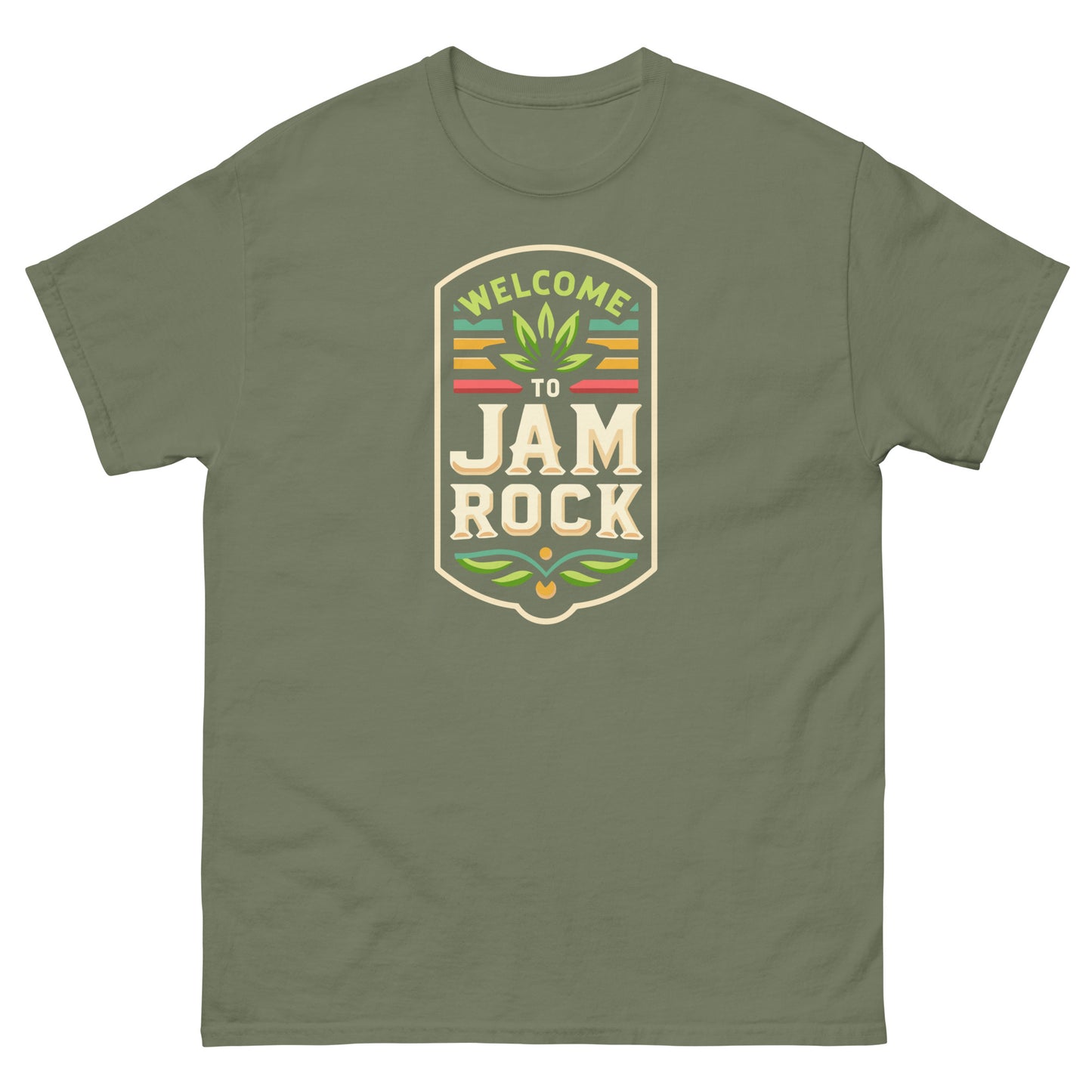 Welcome-to-Jamrock_2-reggae-t-shirt-military-green-front