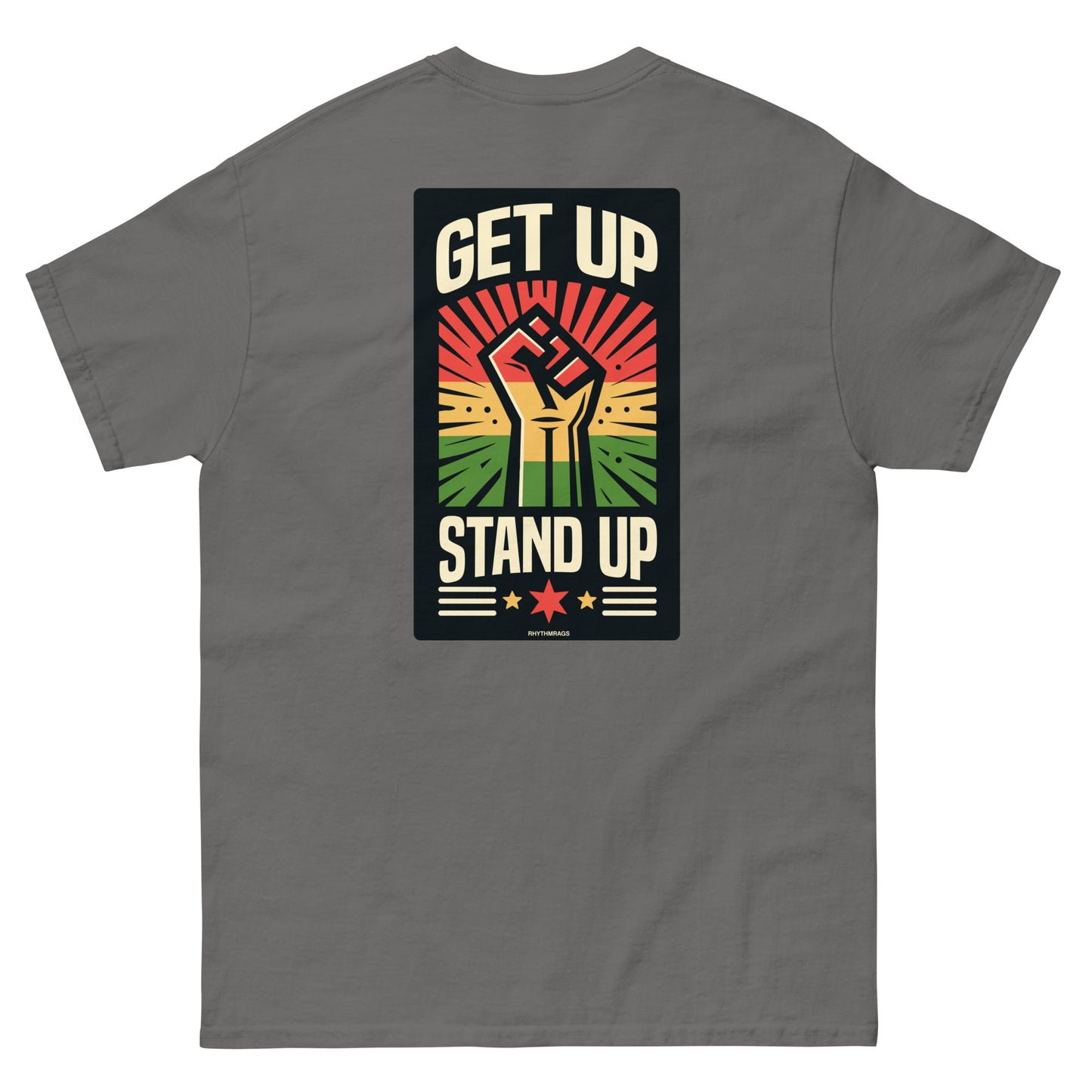 reggae t-shirt - get up stand up charcoal back