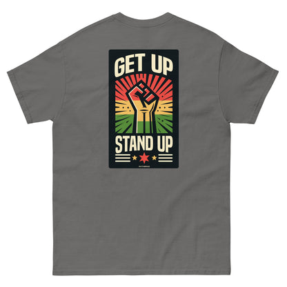 reggae t-shirt - get up stand up charcoal back