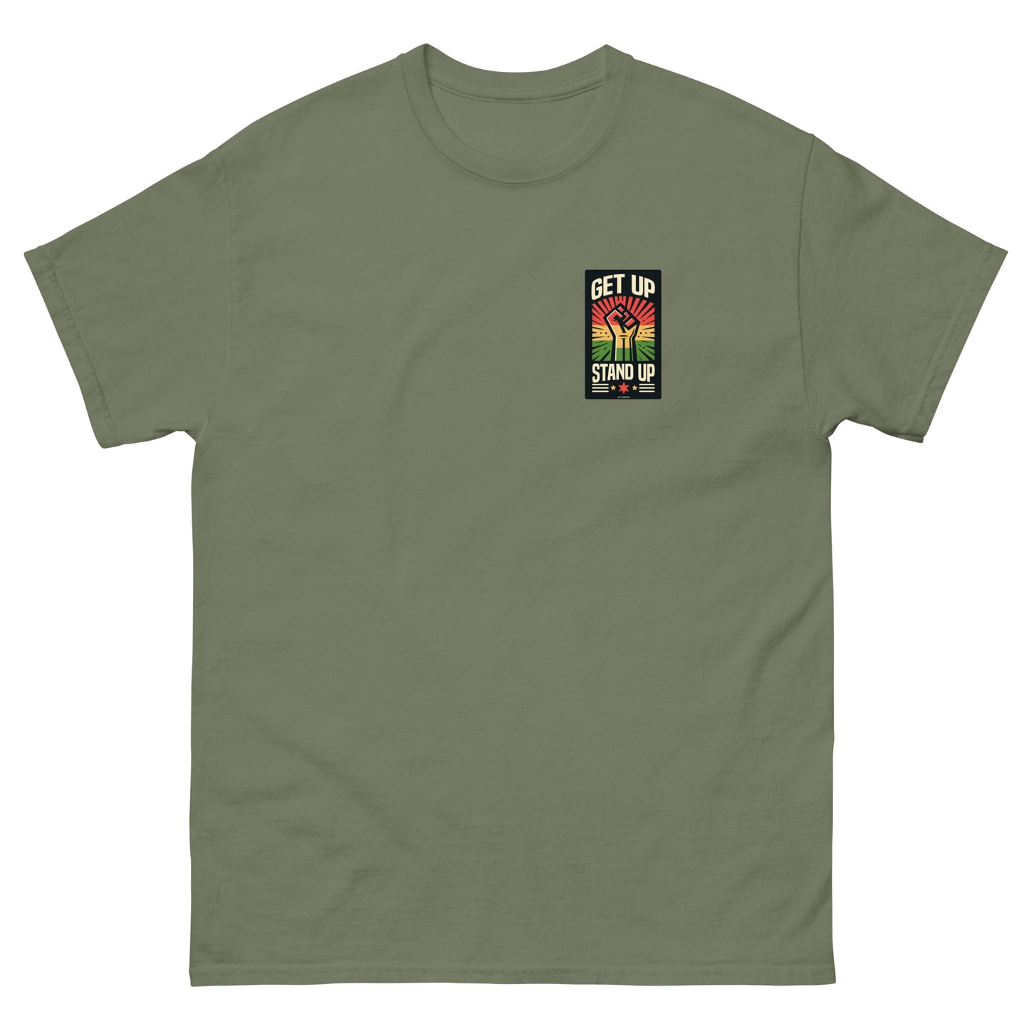 reggae t-shirt - get up stand up military green front