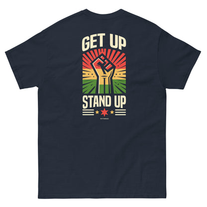 reggae t-shirt - get up stand up navy back