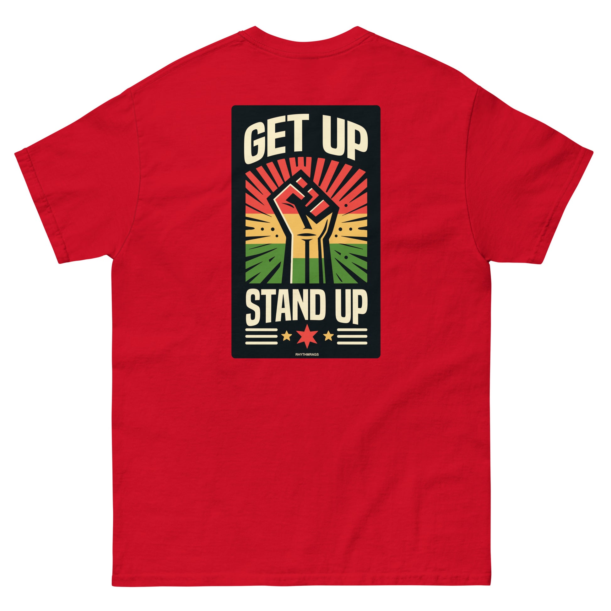 reggae t-shirt - get up stand up red back