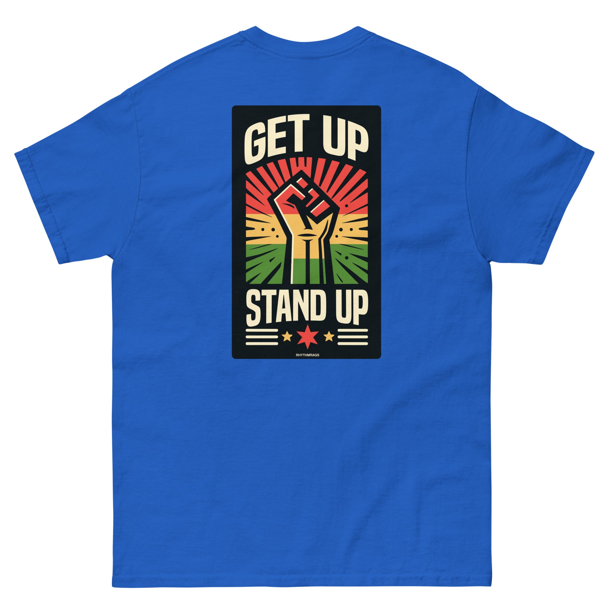 reggae t-shirt - get up stand up royal back