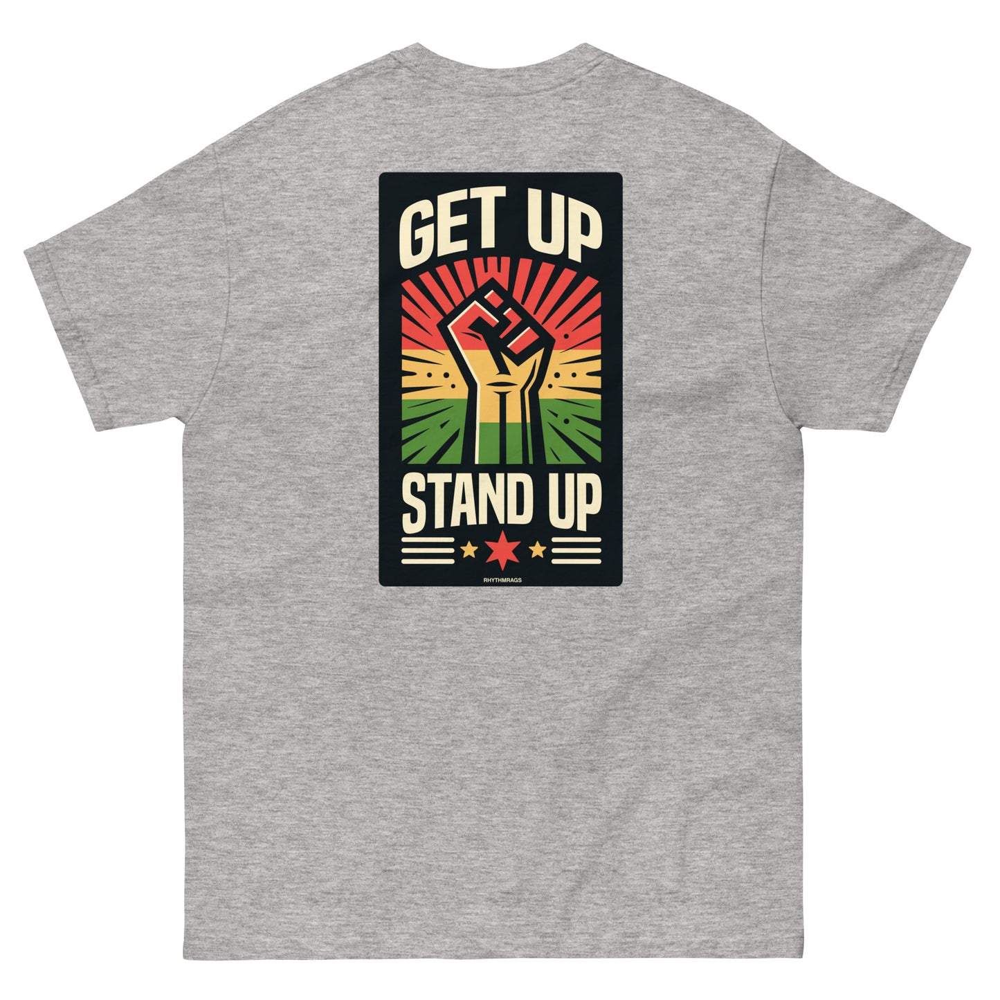 reggae t-shirt - get up stand up sport grey back