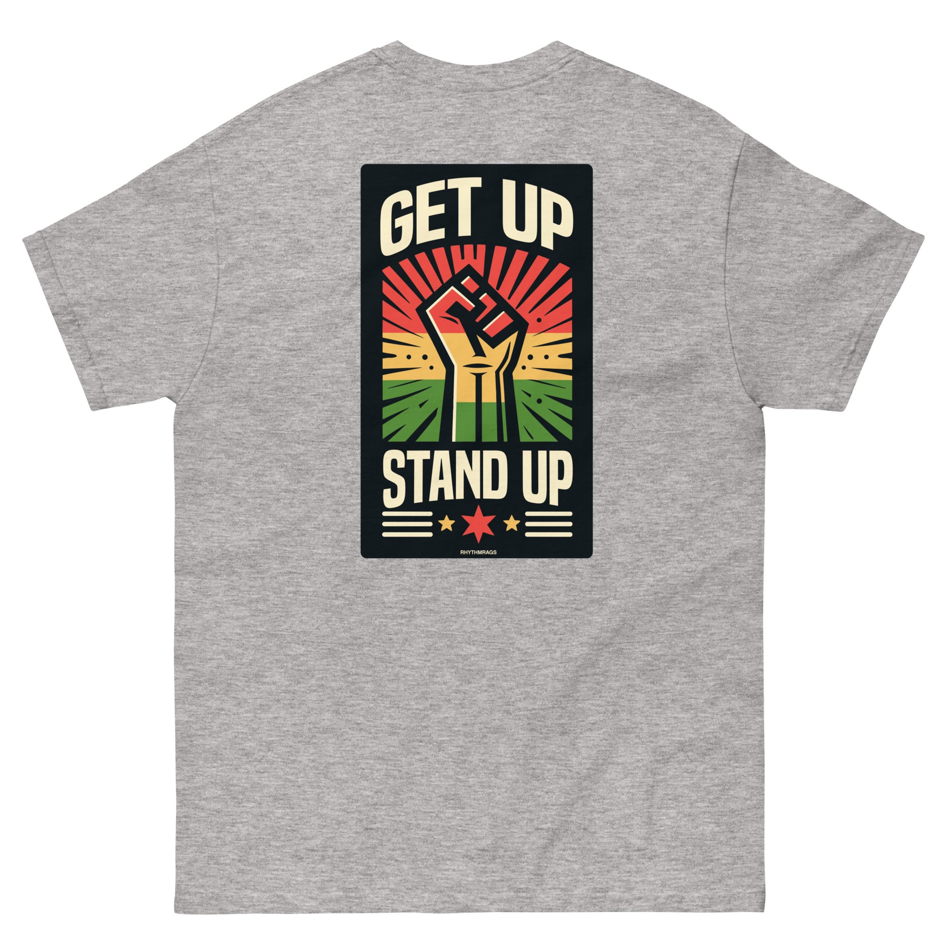 reggae t-shirt - get up stand up sport grey back