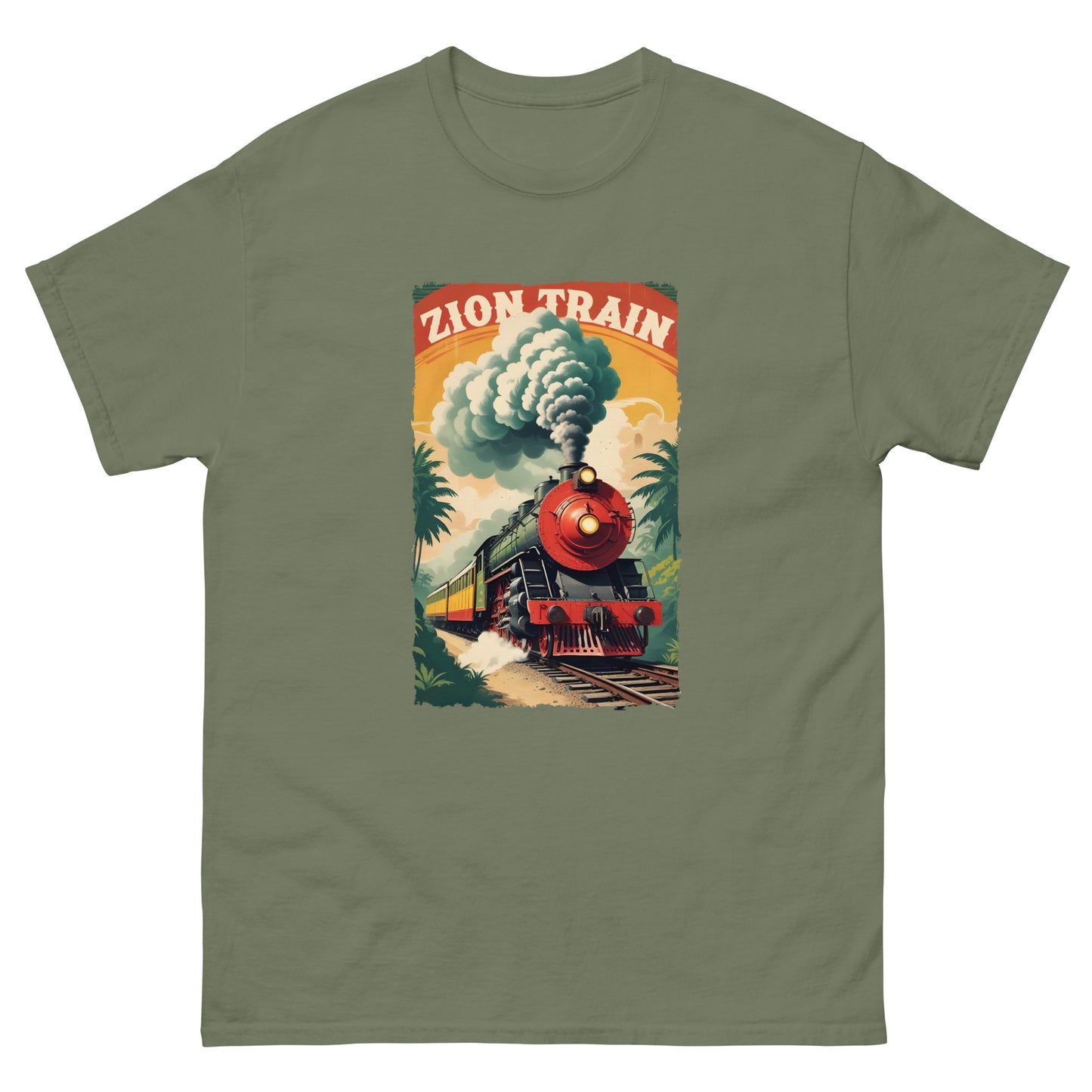 zion-train-reggae-t-shirt-military-green